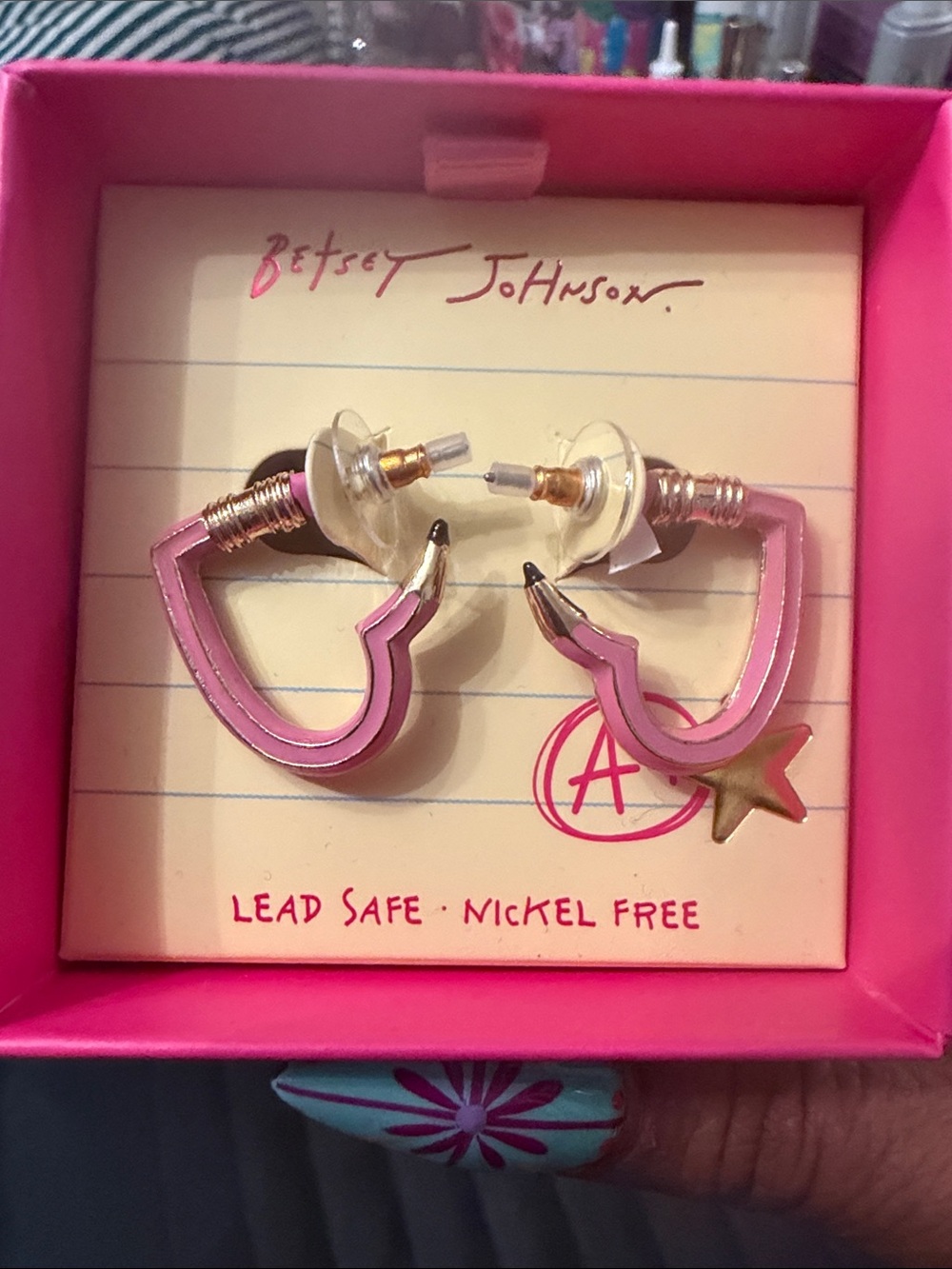 Betsey Johnson Pink Star Outline Hoop Earrings